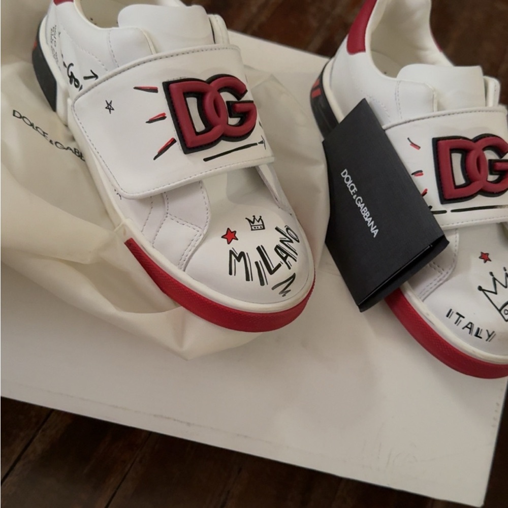 Dolce & Gabbana White and Red Sneakers Classic Design